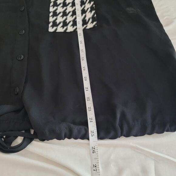 Frank Lyman Shirt 20 Plus Black Houndstooth Trim Sheer Button Drawstring Hem - Picture 10 of 11